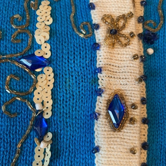Storybook Knits Ramie & Cotton Blue White Beaded Jeweled Button Down Cardigan 2X - Picture 4 of 9